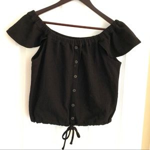 Madewell Flutter Sleeve Black Cinched Top Sz M